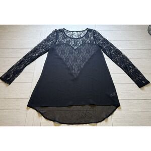 Studio Y Women's Black Lace Semi Sheer Long Sleeve Tunic Sz M. Poly Boho Grunge